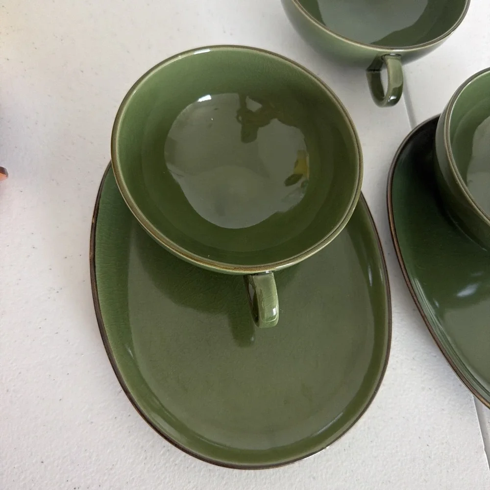 Vintage Two IKEA Set Of Green Soup Bowls With Plates And An Extra Bowl